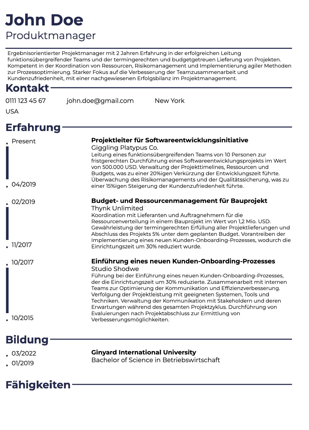 Translated German Resume
